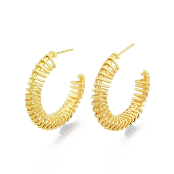 Brass Wire Swirl C-shape Stud Earrings, Half Hoop Earrings for Women, Nickel Free, Matte Gold Color, 30x6mm, Pin: 0.8mm