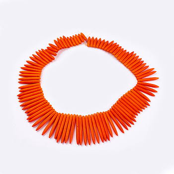 Synthetic Turquoise Graduated Spike Beads Strands, Tusk Shape, Orange, 20~49x4.5~5mm, Hole: 1.2mm, about 99pcs/strand, 16.9~17.7 inch(43~45cm)