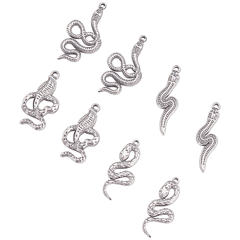 8Pcs 4 Style 304 Stainless Steel Pendants, Snake, Mixed Color, 2pcs/style