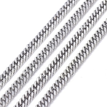 304 Stainless Steel Diamond Cut Chunky Curb Chains, Cuban Link Chain, Unwelded, Faceted, with Spool, Stainless Steel Color, 5x3.5x0.7mm, about 32.8 Feet(10m)/roll