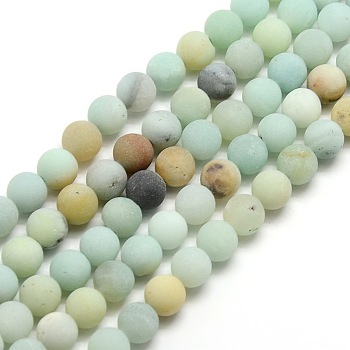 Natural Frosted Flower Amazonite Round Bead Strands, 6mm, Hole: 1mm, about 58~63pcs/strand, 14.5~15 inch