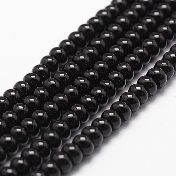 Natural Black Onyx Beads Strands, Grade A, Dyed & Heated, Rondelle, Faceted, 6x3mm, Hole: 1mm, about 120pcs/strand, 15.16 inch~15.35 inch