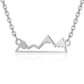 201 Stainless Steel Pendant Necklaces, with Cable Chains, Mountain, Stainless Steel Color, 17.1 inch(43.5cm), 1.5mm, Mountain: 20.5x6x1mm