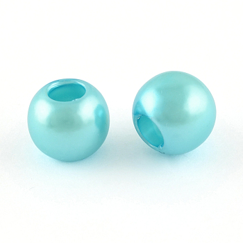 ABS Plastic Imitation Pearl European Beads, Large Hole Rondelle Beads, Deep Sky Blue, 11.5~12x10mm, Hole: 5mm