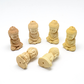 Carved Undyed BoxNatural Wood Beads, Buddha, Wheat, 37~40x22~23x19mm, Hole: 2~2.5mm