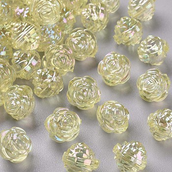 Transparent Acrylic Beads, AB Color, Flower, Yellow, 11.5x11.5mm, Hole: 1.8mm, about 780pcs/500g