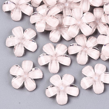 Epoxy Resin Cabochons, with Glitter Powder, Pearlized, Faceted, 5-Petal Flower, Pink, 13.5x14x2.5mm