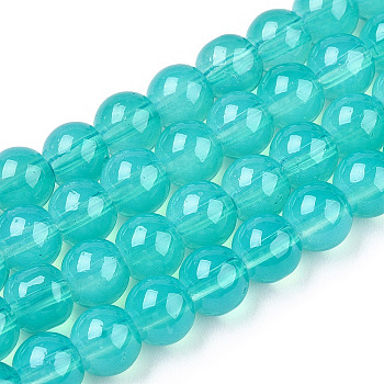 Baking Painted Glass Beads Strands, Imitation Opalite, Round, Turquoise, 8mm, Hole: 1.3~1.6mm, about 100pcs/strand, 31.4 inch