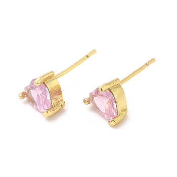 Crystal Rhinestone Heart Stud Earrings, Rack Plating Brass Earrings, Lead Free & Cadmium Free, Real 18K Gold Plated, 7x7.5mm