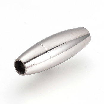 304 Stainless Steel Magnetic Clasps with Glue-in Ends, Rice, Stainless Steel Color, 20.5x7mm, Hole: 3mm