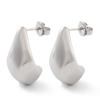 304 Stainless Steel Teardrop Stud Earrrings, Half Hoop Earrings, Stainless Steel Color, 22.5x13mm