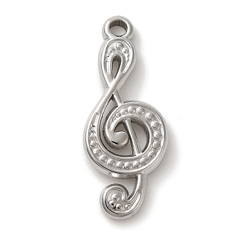 304 Stainless Steel Pendants, Musical Note Charm, Stainless Steel Color, 28x11x2.5mm, Hole: 1.8mm