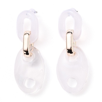 (Jewelry Parties Factory Sale)Imitation Gemstone Style Acrylic Dangle Stud Earrings, with CCB Plastic Linking Rings, Steel Pin and Ear Nuts, Oval, White, 60.5x20x18mm, Pin: 0.6mm