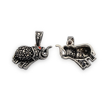 Brass Rhinestone Animal Pendants, Elephant Necklace Pendants, Nickel Free, Antique Silver, 21x16x6mm, Hole: 4x7mm