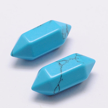 Dyed Faceted No Hole Howlite Beads, Double Terminated Point, for Wire Wrapped Pendants Making, 20x9x9mm