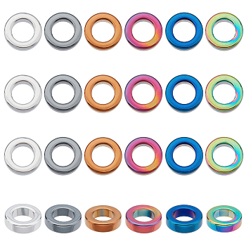 ARRICRAFT 24Pcs 6 Colors Vacuum Plating Non-magnetic Synthetic Hematite Linking Rings, Donut, Mixed Color, 14x4mm, Inner Diameter: 8.5mm, 4pcs/color