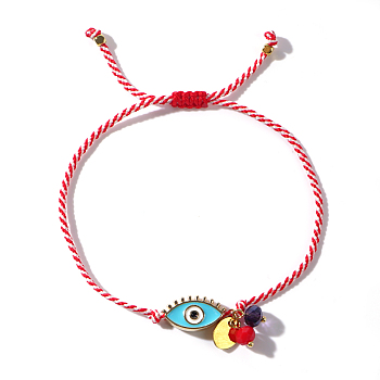 Fashion Adjustable Enamel Evil Eye Link Bracelets, Faceted Glass Charm Bracelets for Women