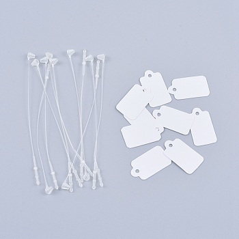 Rectangle Jewelry Display Paper Price Tags, with Plastic Zip Ties Cable Ties, White, Tag: 23x13x0.2mm, Hole: 2mm, Cable Tie: 82x4mm, hole: 2mm, about 500sets/bag