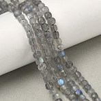 Natural Labradorite Beads Strands, Cube, Faceted, 4x4x4mm, Hole: 0.6mm, about 52pcs/strand, 7.72''(19.6cm)(G-B168-B07-4x4mm)