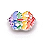 Alloy Enamel Brooches, Enamel Pin, with Butterfly Clutches, Platinum, Lip, Colorful, 19.5x20x10mm(PALLOY-TAC0020-32)