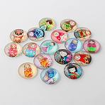 Russian Girl Doll Printed Glass Cabochons, Half Round/Dome, Mixed Color, 12x4mm(GGLA-A002-12mm-JJ)