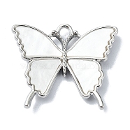 Acrylic Charms, with Alloy Finding, Butterfly Charms, White, 25x30x3.5mm, Hole: 3mm(MACR-U007-01A-P)