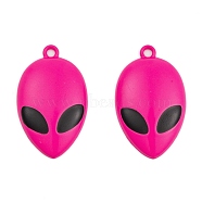 Spray Painted Alloy Pendants, Extra-terrestrial, Fuchsia, 33x20x5mm, Hole: 2mm(FIND-A040-06-05)