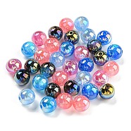 Iridescent Acrylic Beads, with Glitter Powder, Round, Mixed Color, 10x9.5mm, Hole: 2mm(MACR-F078-02B)