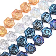 Electroplate Transparent Glass Beads Strands, Flower, Mixed Color, 16x14.5x7.5mm, Hole: 1mm, about 40Pcs/strand, 24.80 inch(63cm)(EGLA-N008-018)