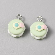 Opaque Resin Pendants, Cake Charms, Imitation Food, with Platinum Tone Iron Loops, Light Green, 18.5x14x10mm, Hole: 2.2mm(RESI-TAC0016-09B)