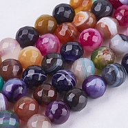 Natural Agate Beads Strands, Dyed, Faceted, Round, Colorful, 8mm, Hole: 1mm, about 48pcs/strand, 15.7 inch(G-H1593-8mm-6)