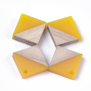 Resin & Wood Pendants, Rhombus, Gold, 16.5~17.5x17~18x3~4mm, Hole: 1.8mm, Side Length: 12~13mm(RESI-S358-31H)