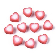 Handmade Polymer Clay Beads, Heart, Red, 9x9~10x4~5mm, Hole: 1.5mm(CLAY-N011-014E)
