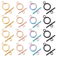 16 Sets 4 Style Ion Plating(IP) 304 Stainless Steel Toggle Clasps, Ring, Mixed Color, 19x14x2mm, Hole: 3mm, 4 sets/style(STAS-DC0001-18)
