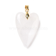 Natural Quartz Crystal Pendants, Rock Crystal Pendants, with Rack Plating Golden Plated Brass Findings, Long-Lasting Plated, Heart, 32~34x20x8mm, Hole: 4x4mm(G-E570-01G-12)