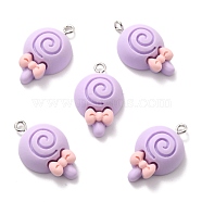 Resin Pendants, with Platinum Tone Iron Loop, Lollipop with Bowknot, Lilac, 26x15.5x7mm, Hole: 2mm(RESI-F027-10F)