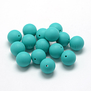 Food Grade Eco-Friendly Silicone Beads, Chewing Beads For Teethers, DIY Nursing Necklaces Making, Round, Dark Turquoise, 14~15mm, Hole: 2mm(X-SIL-R008C-06)