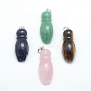 Natural & Synthetic Mixed Stone Pendants, with Brass Findings, Palm, Platinum, 45.5~46x16~16.5x11~11.5mm, Hole: 5x7mm(G-P393-C)