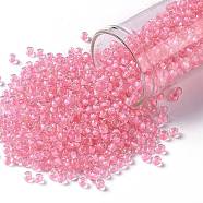 TOHO Round Seed Beads, Japanese Seed Beads, (191C) Pink Lined Crystal, 8/0, 3mm, Hole: 1mm, about 10000pcs/pound(SEED-TR08-0191C)