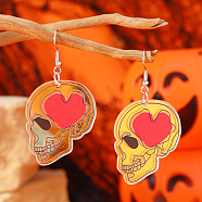 Halloween Acrylic Dangle Earrings, Platinum, Skull, 65x23mm(AI3808-2)