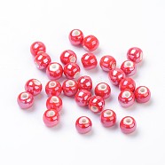 Pearlized Handmade Porcelain Round Beads, Orange Red, 6mm, Hole: 1.5mm(PORC-S489-6mm-14)