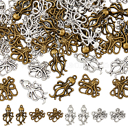 120Pcs 4 Style Tibetan Style Alloy Pendants, Octopus, Antique Bronze & Antique Silver, 20.5~30.5x17~24x2.5~4.5mm, Hole: 1.5~2mm, 30pcs/style(FIND-DC0003-99)