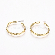 Semicircular Brass Cable Chain Stud Earrings, Half Hoop Earrings, with 925 Sterling Silver Pin and Plastic Ear Nuts, Long-Lasting Plated, Golden, 29.5x3.5mm, Pin: 0.7mm(EJEW-E196-06G)