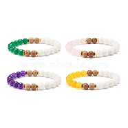 Mixed Stone & Wood Round Beads Stretch Bracelets for Women, Mixed Color, Inner Diameter: 2-1/8 inch(5.4cm)(BJEW-JB07503)