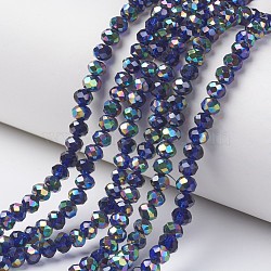 Electroplate Transparent Glass Beads Strands, Half Multi-color Plated, Faceted, Rondelle, Medium Blue, 4x3mm, Hole: 0.4mm, about 113~115pcs/strand, 41~42cm(EGLA-A034-T4mm-Q08)