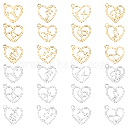 DICOSMETIC 24Pcs 12 Style 304 Stainless Steel Pendants, Laser Cut, Heart with Constellation, Golden & Stainless Steel Color, 15.5x12.5x0.6mm, Hole: 1.5mm, 2pcs/style(STAS-DC0003-40)