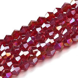 Transparent Electroplate Glass Beads Strands, AB Color Plated, Faceted, Bicone, Dark Red, 3x2.5mm, Hole: 0.7mm, about 162~185pcs/strand, 12.76~14.61 inch(32.4~37.1cm)(GLAA-F029-2mm-A27)