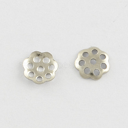 304 Stainless Steel Flower Bead Caps, Stainless Steel Color, 6x0.5mm, Hole: 1mm(STAS-Q183-01)