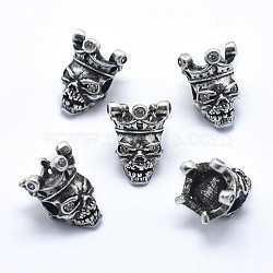 Brass Beads, with Cubic Zirconia, Cadmium Free & Nickel Free & Lead Free, Skull, Antique Silver, 14x11x10.5mm, Hole: 3mm(KK-J279-52AS-NR)