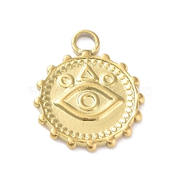 Ion Plating(IP) 304 Stainless Steel Pendant Cabochon Settings, Flat Round with Eye, Golden, Tray: 1.6mm, 18.5x15x1.5mm, Hole: 2.5mm(STAS-P324-36G)
